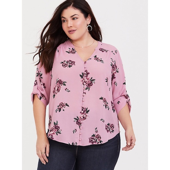 torrid Tops - Torrid Pink Harper Floral Georgette Button Top NWT